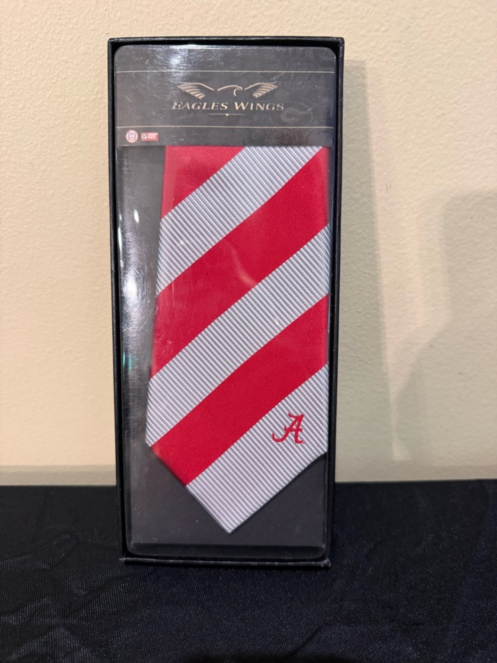 NIB University of Alabama Crimson Tide Necktie - Eagles Wings Striped Red/Silver